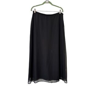 Anne Brooks Black Chiffon Layered Maxi Skirt Size 16 Side Zip Flowy Minimalist